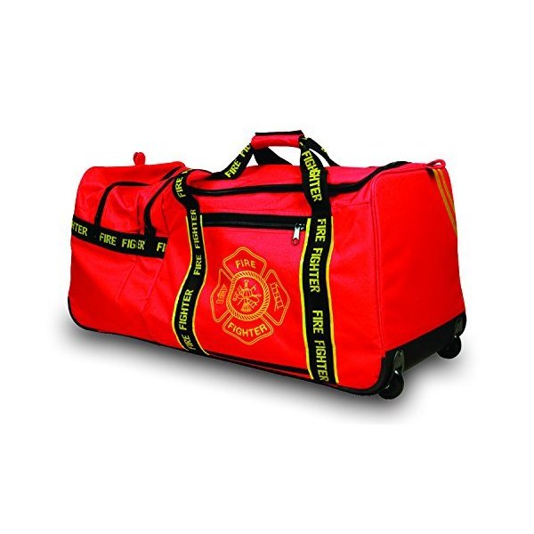 OccuNomix OK-6565001 Large Gear Bag with Wheels， Firefighter Woven In Reflective Trim Along Bag St