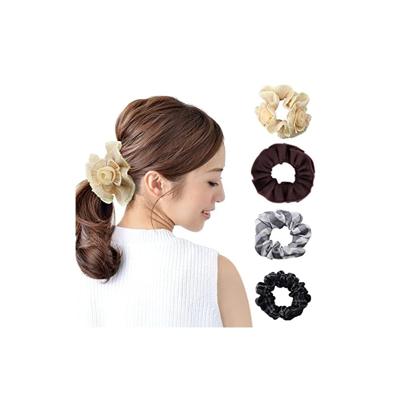 F.ZH シュシュ ヘアシュシュ ヘアゴム おしゃれ 大人 髪シュシュ 髪ゴム 可愛い 髪飾り プレゼント 女の子 花柄 レディース ボリュームシュシュ エレガント ヘアアクセサリー 4点セット (セ 5,440円
