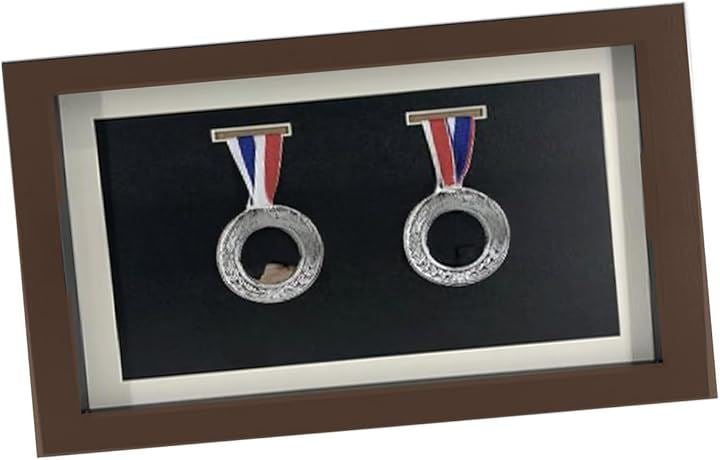 2個 メダルディスプレイ 額縁 フレーム 壁掛け 木製 見せる収納(ブラウン)
