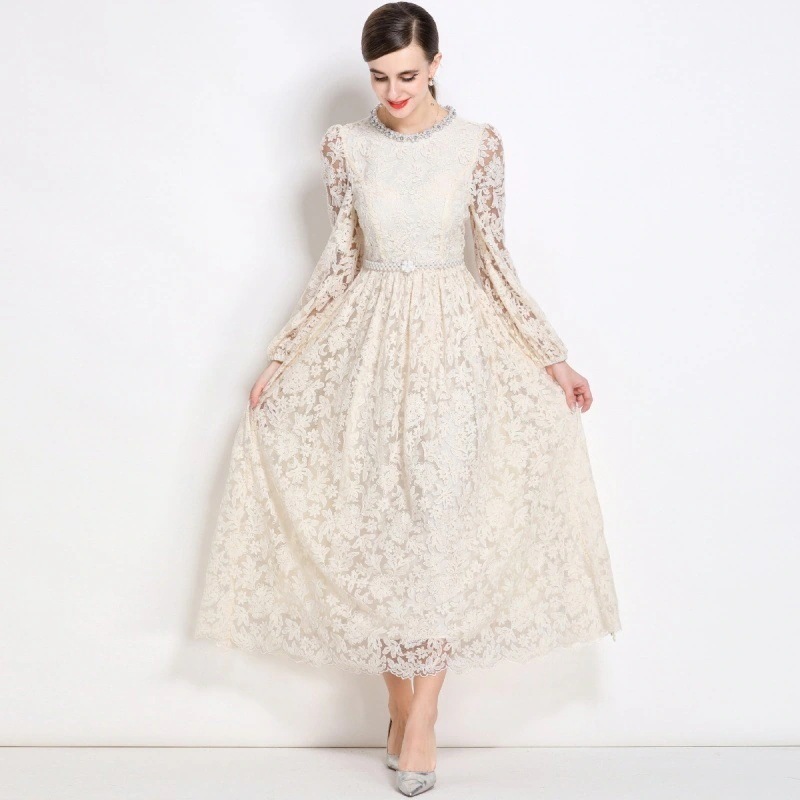 刺繍ビーズレースワンピース（アンチエイジング・夜会用） 入学式 卒業式 結婚式 演奏会 パーーティー お呼ばれドレス