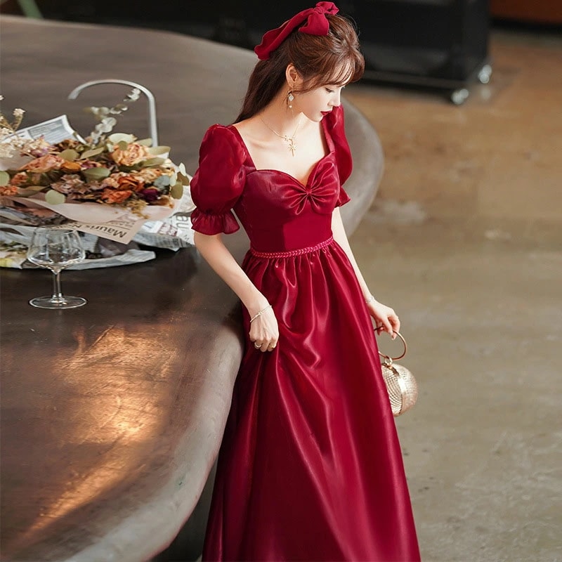 6月の新製品夏の新着商品 ウェディングドレス ウエディングドレス カラードレス カクテルドレス ワインレッド 赤 ロングドレス パーティードレス 発表会 演奏会 ステージドレス コンクール イブニン