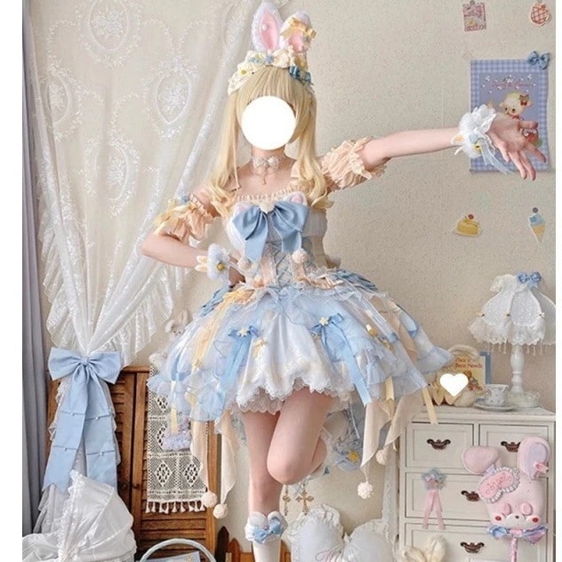 【急速発送】ロリータイエローブルーワンピース花嫁洋装かわいいプリンセスコスドレス秋の万能アイテム