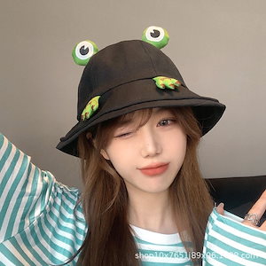 かわいいカエル帽子女性オールマッチ漁師帽子日本の漫画面白い日よけ帽子