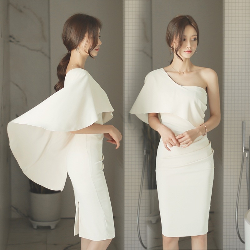 【急速出荷】送.料.無.料.ワンネック 宴会 スカート斜め襟 ワンピース 結婚式OL正式な場合礼装 誕生日/成人式 ドレス