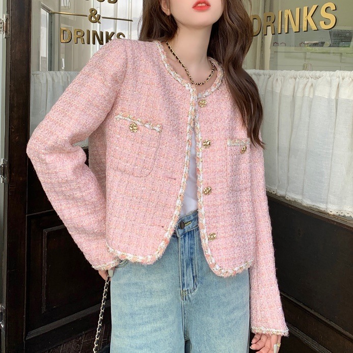 【着用レビュー】 アウター レディース 韓国 ジャケット ノーカラー ジャケット ショート丈 フォーマル 袖あり 長袖 ビジュー ツイード かわいい 大人可愛い きれいめ カジュアル 上品 エレガント