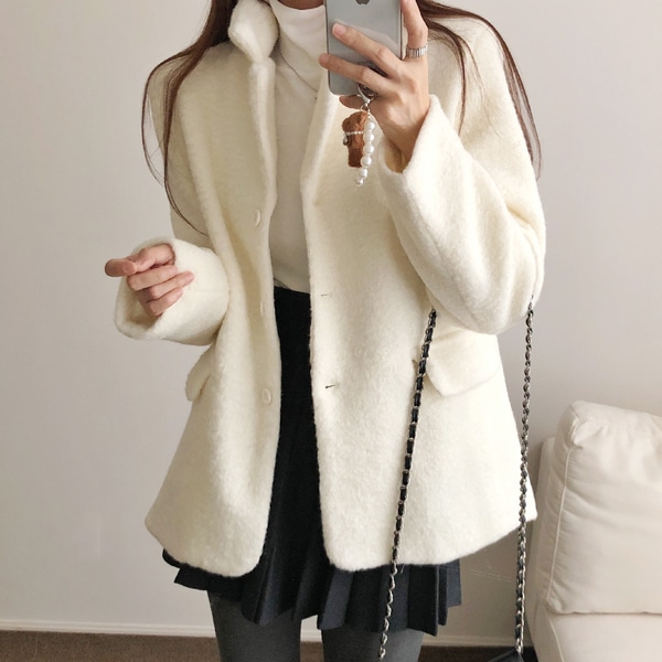 韓国ファッション カラーネック シンプル キルティング裏地 ウール ハーフコート