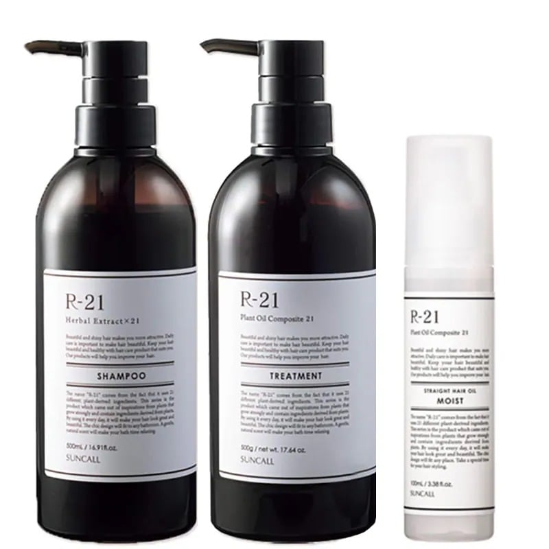 サンコール R-21 シャンプー 500mL + トリートメント 500g + ヘアオイル モイスト 100mL セット エイジング毛 ハリコシ ヘマチン ボリュームアップ 保湿 補修 うるおい