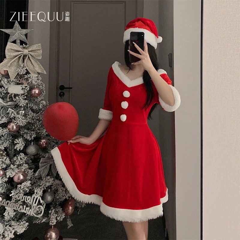 サンタコスプレ 新型新年クリスマス 可愛らしい セクシー キャミソール ワンピース