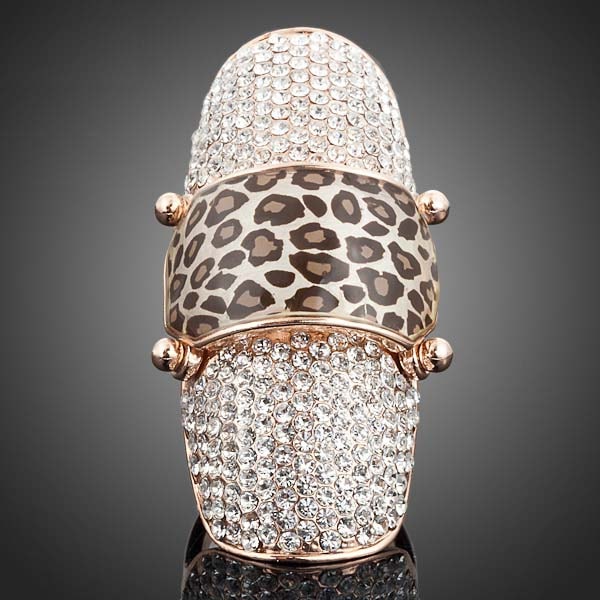 Stelluxクリスタルレパード アーマーリング 指輪 13号 キラキラ ヒョウ柄 関節 大きい コスプレ 仮装 ハロウィン 豪華 大人 プレゼント 男性 女性 高級 ギフト mtr606