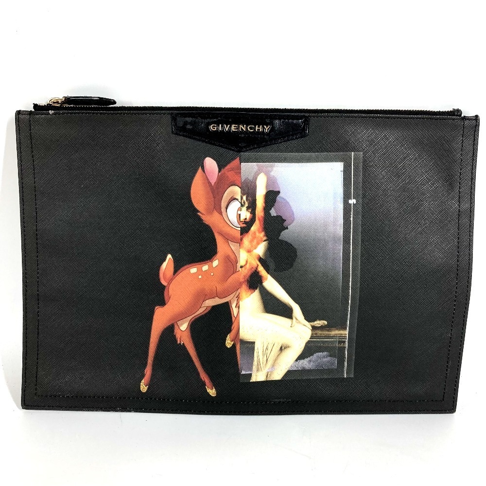 クラッチバッグ バンビ ディズニー DISNEY カバン 書類バッグ セカンドバッグ レザー ブラック