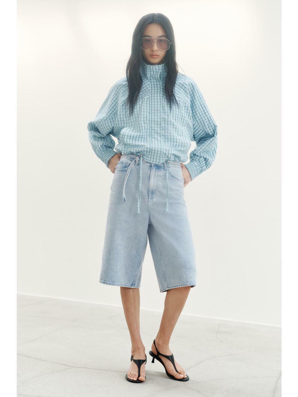 H&M ベルト付きバミューダショーツライトデニムブルー 1341384001
