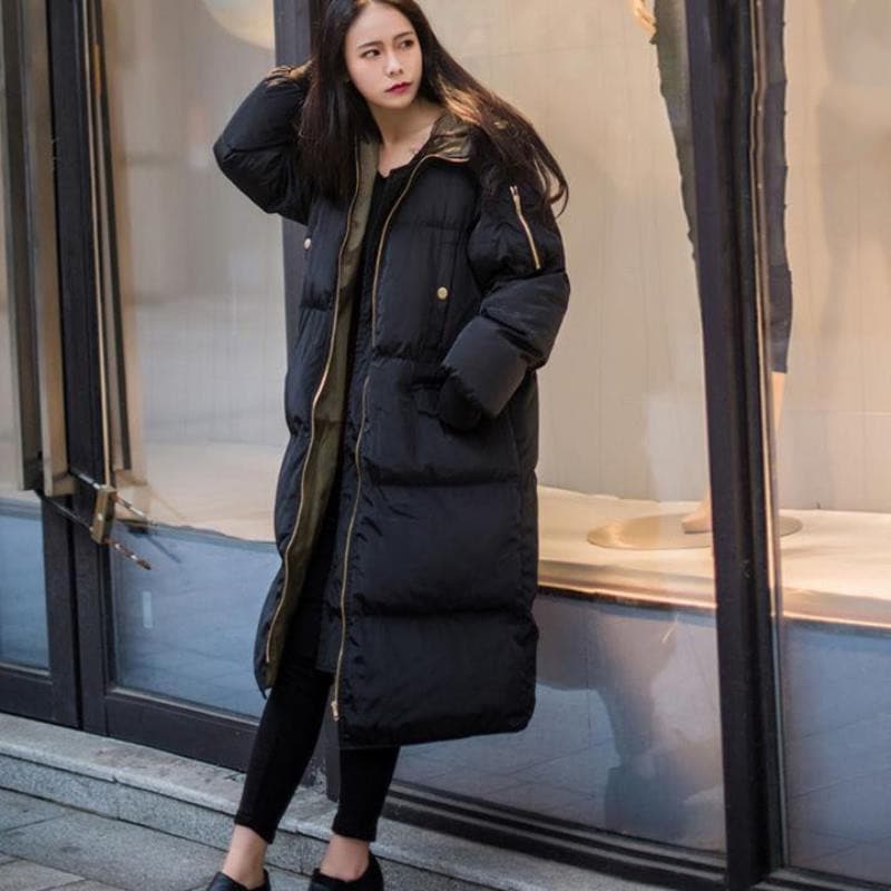 Hot!!!目玉商品 超人気 中綿コート ロング フード付き ラグラン ゆったり 大きいサイズ 無地 黒 カジュアル 冬 アウター