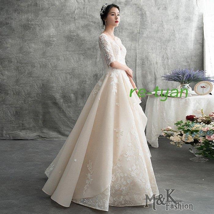 ウエディングドレスAライン編み上げチュールフレアーマキシ丈フォーマルお呼ばれ結婚式二