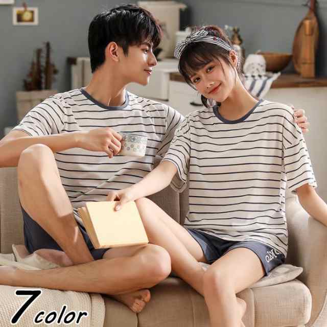 新品 パジャマ カップル ペアルック パジャマ 綿 夏ルームウェア ペアパジャマ半袖 ドット柄 ペアパジャマ オシャレ レディース/メンズ部屋着 パジャマ プレゼント