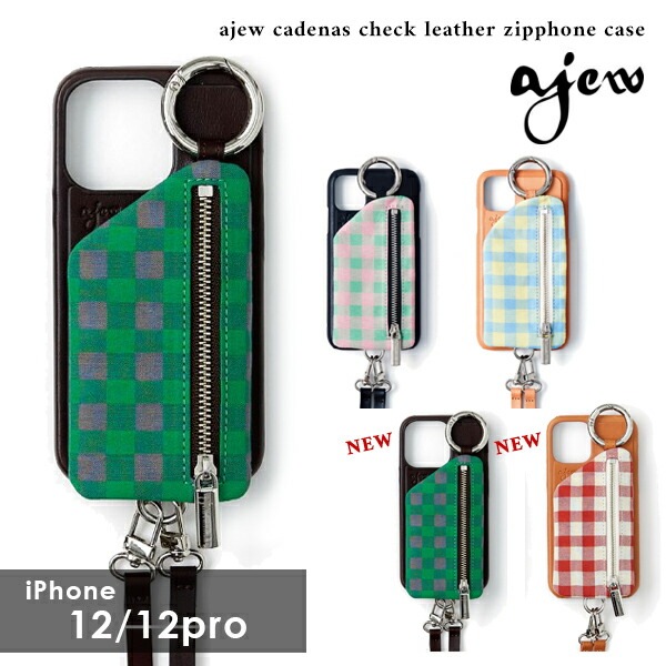 【即納】 【12/12pro対応】エジュー ajew ajew cadenas check leather zipphone case iphone12 スマホケース ac202100112