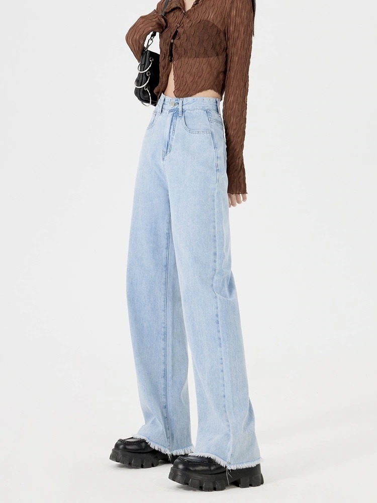 淡色生成りワイドレッグジーンズ女性春春冬春春冬春新作ハイウエストスlトレートルーズドレープドラッグパンツ