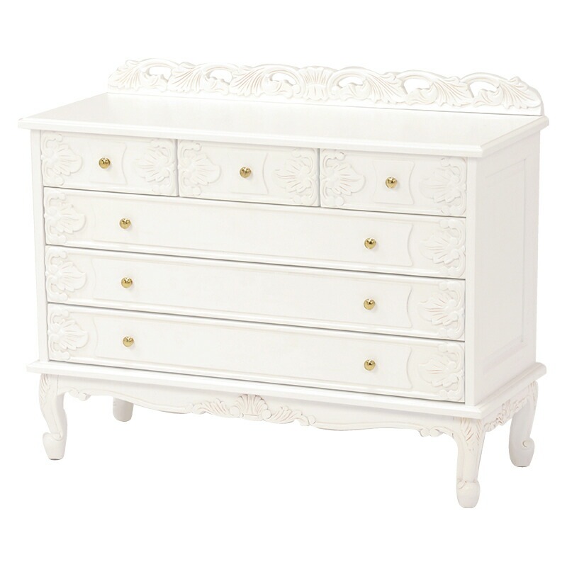 ヴィオレッタシリーズ　ワイドチェスト(アンティークホワイト)　RCH-1233AWエレガントな彫刻と特徴的な猫脚古くから使い込んだような味わいのアンティーク調ワイドチェスト