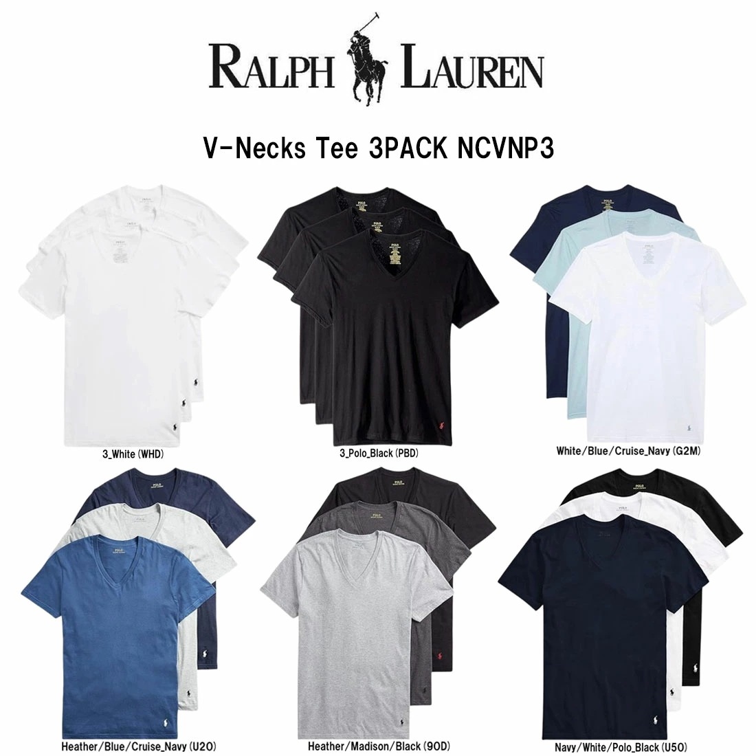POLO RALPH LAUREN Tシャツ Vネック コットン クラシックフィット 半袖 3枚組 アソート インナー 肌着 下着 メンズ 男性用 NCVNP3