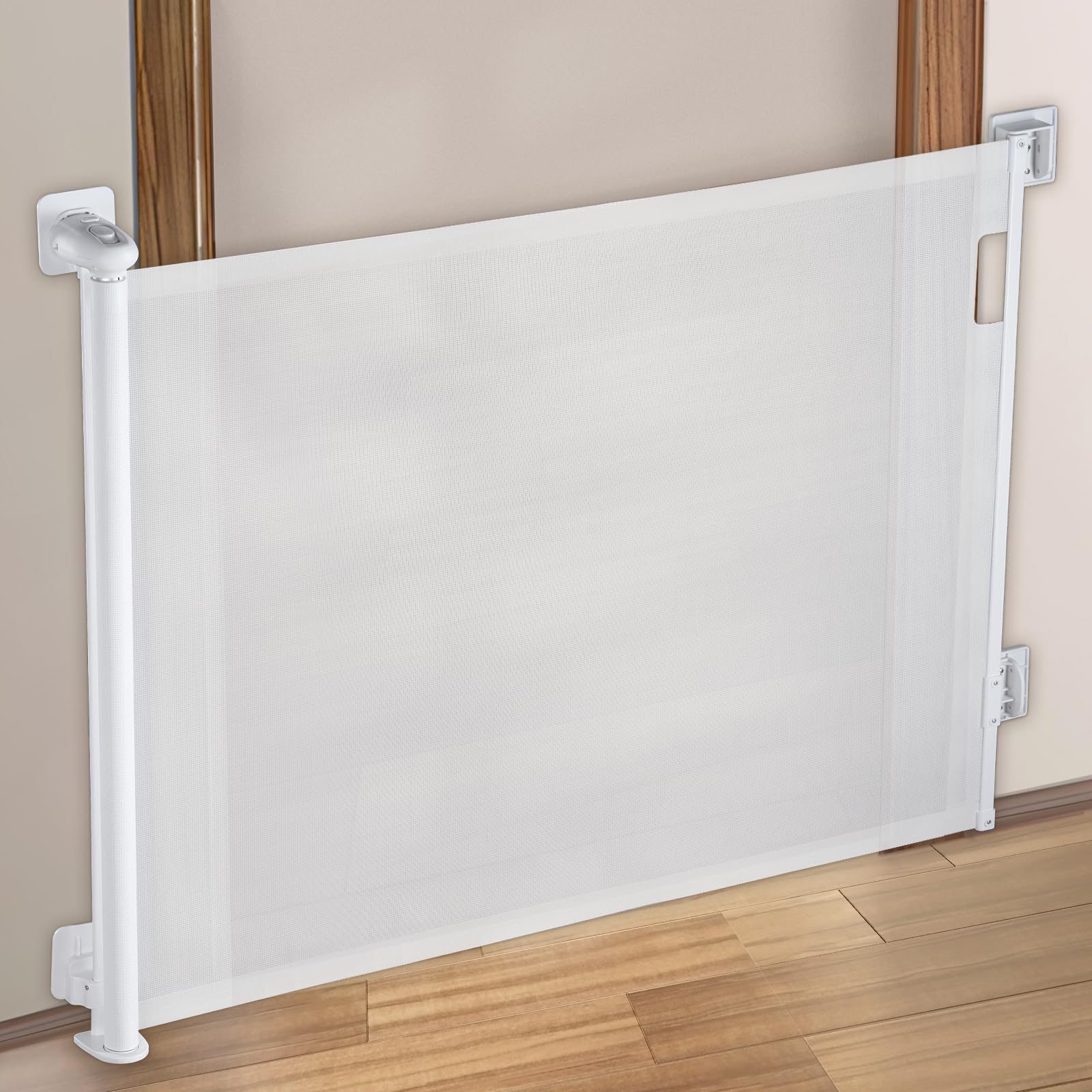 Seegar ベビーゲート ロール 穴あけ不要 階段上 ペットゲート 猫 赤ちゃん ベビーフェンス 巻き取り式 穴開けない 最大幅210cm 高さ86cm 室内 玄関 台所 日本語の説明書付き (白い