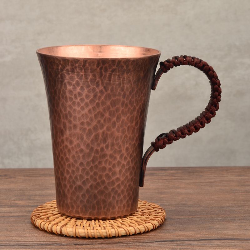 レトロなハンマーパターンの銅製ウォーターカップティーカップ家庭用の厚手 広口ホストカップマグカップコーヒーカップ銅製カップ