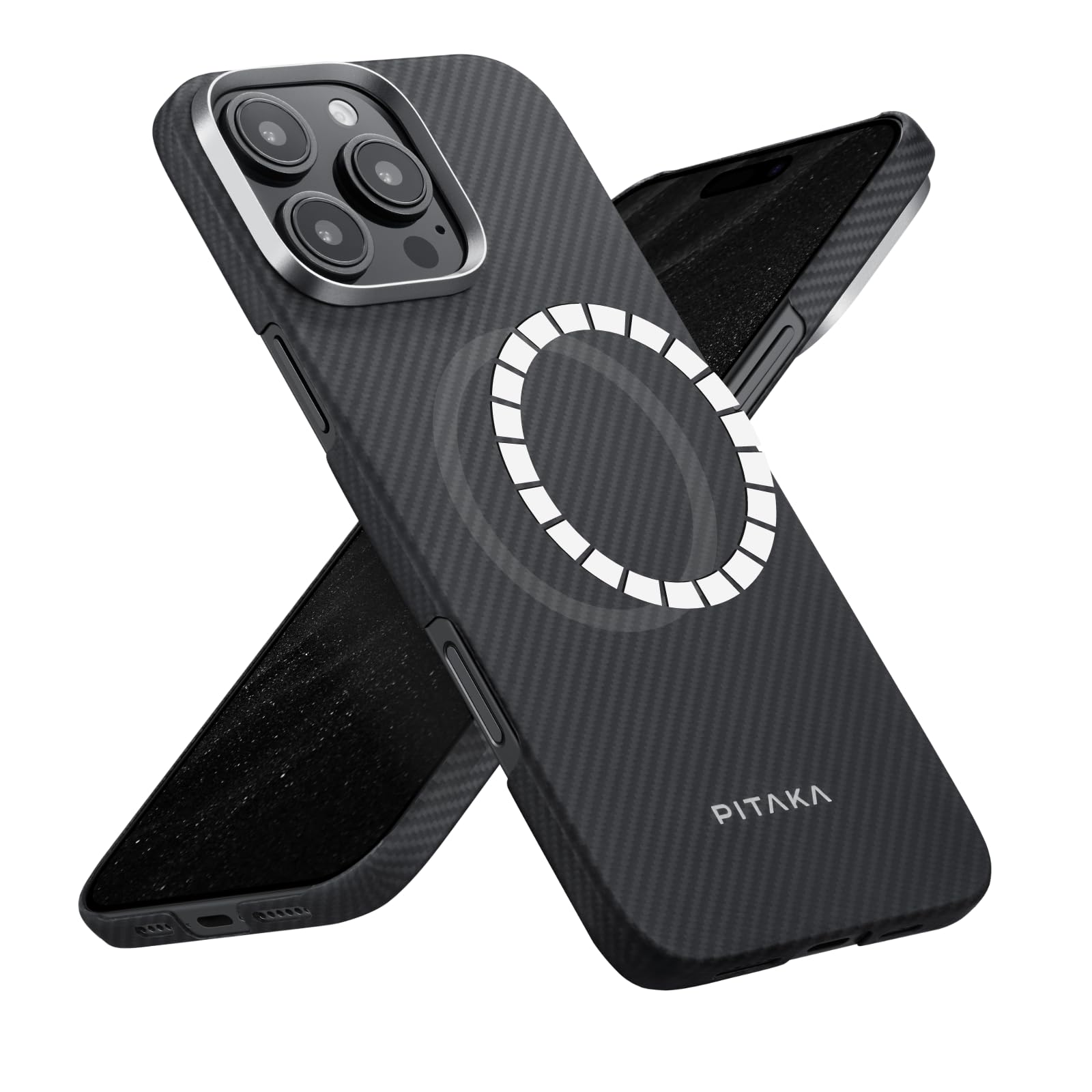 「PITAKA」iPhone 16 Pro Max用 極薄ケース MagSafe対応 上下カバーした アラミド繊維製 ワイヤレス充電対応 耐衝撃