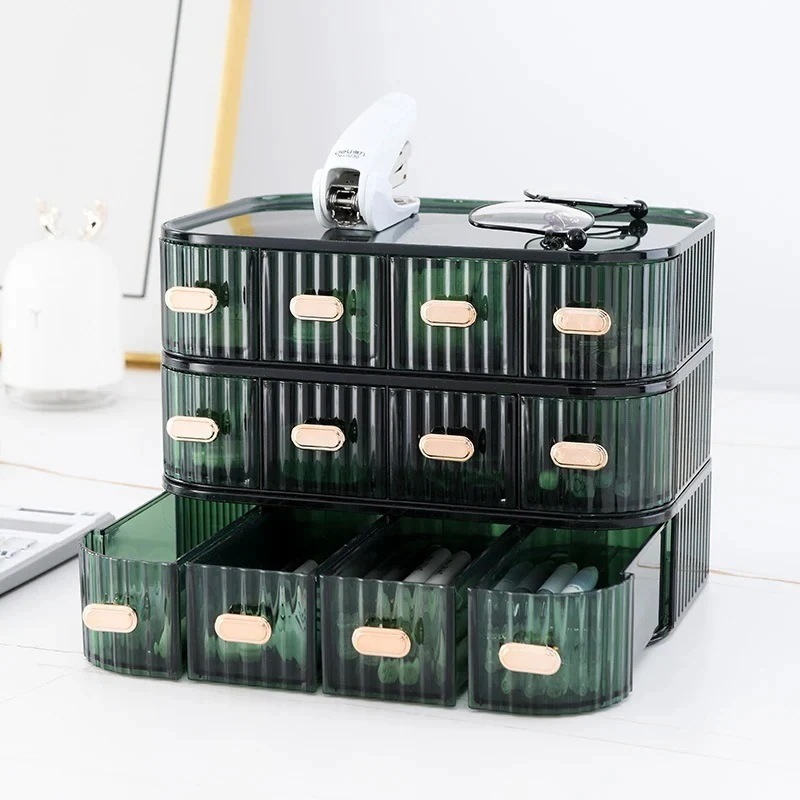 メガ割 最も安い品デスクトップアクセサリー収納ケース透明軽量贅沢口紅アクセサリー収納引き出し防塵多層分格収納福袋