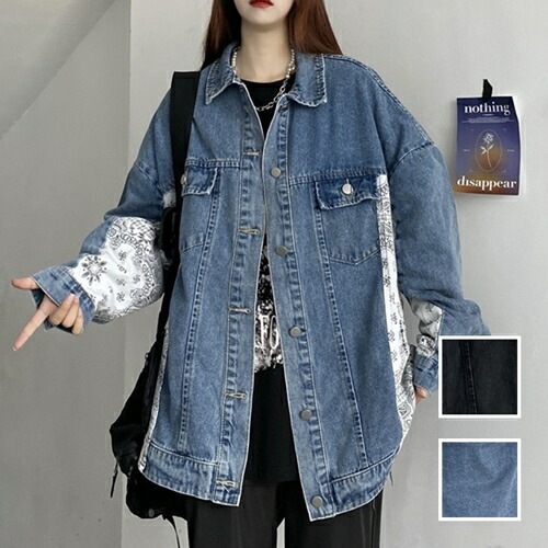 アウター ブルゾン 韓国 ファッション レディース 秋 冬 カジュアル コーデ シンプル 定番 セレカジ 20代 30代 40代 2025 ビッグシルエット Gジャン 切替 ペイズリー