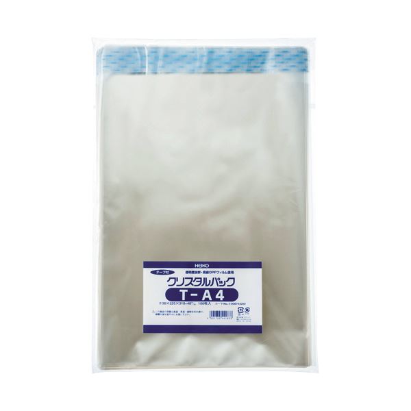 （まとめ）HEIKO クリスタルパックT（テープ付）T-A4 0.03×225×310+40mm #6743200 1パック（100枚）(×5セット)