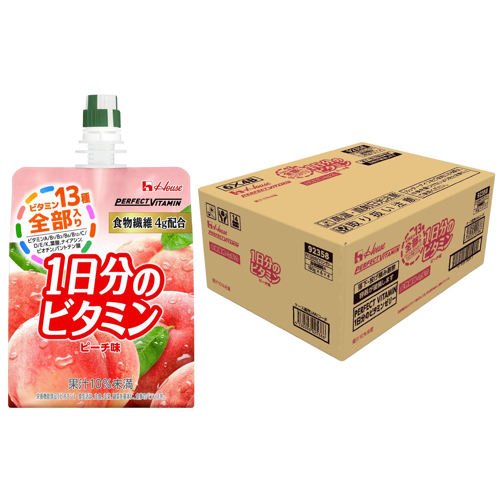 全国送料無料 PERFECTVITAMIN Perfect Vitamin 1日分のビタミンゼリー 食物繊維 ピーチ味 180g ×24袋 ハウスウェルネスフーズ