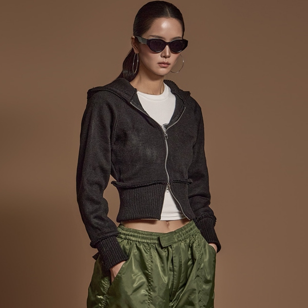 J2574 ニット フード ジップアップ