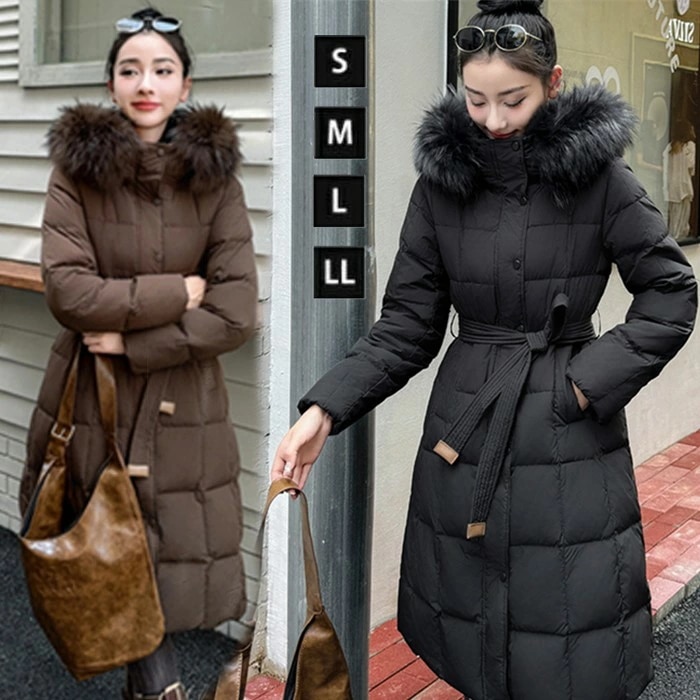 90％ダウン ダウンコート レディース ファー付き ロングコート ダウンジャケット フード付き ハイネックコート 防寒着 おしゃれ 冬 ロング丈 ブラックコート 着痩せ 暖かい 黒 ブラック 無地 女