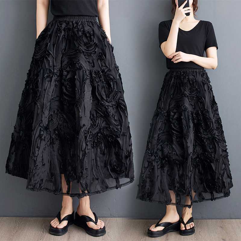 「ファットガール」 夏 プリー今週の割引は 25% オフですツスカート Aライン 体型カバー 大きいサイズ ゆったり ゴム レディース ロングスカート