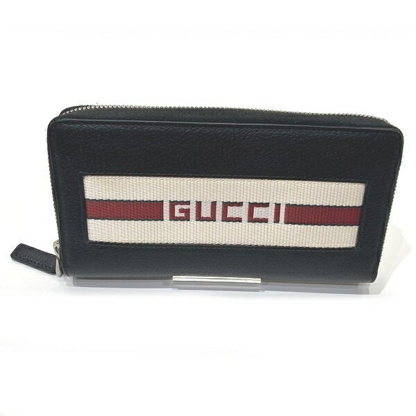 グッチ ストライプレザー 408831 ラウンドファスナー 長財布 メンズ【中古】