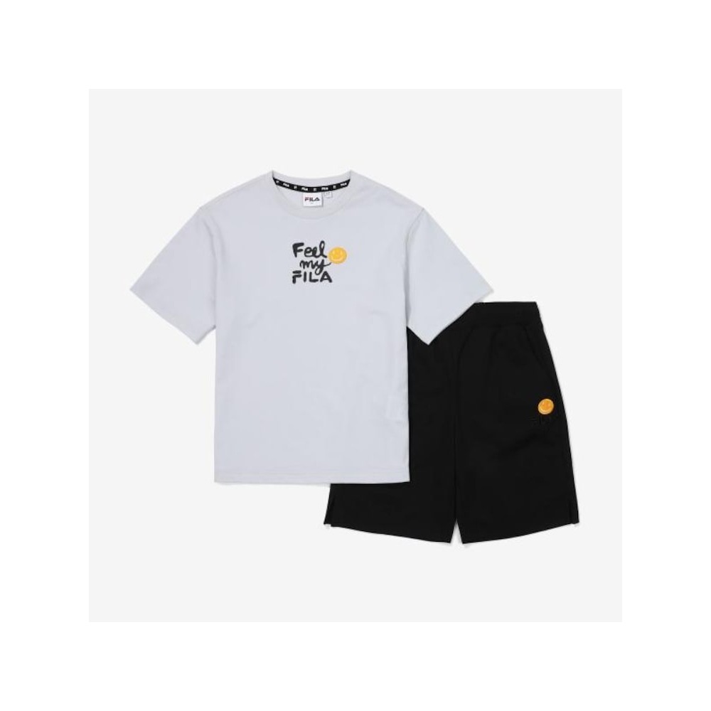 [FILA KIDS] スマイルグラフィックショートスリーブ&ショーツセットアップ (FK2FSF2202X_ICG) Q0ZFK2FSF2202XICG