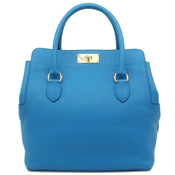 エルメス HERMES 2WAYバッグ ツールボックス 26 レザー ブルーザンジバル シャンパンゴールド金具 青 ショルダー 鍵1本欠品 C刻印【中古】