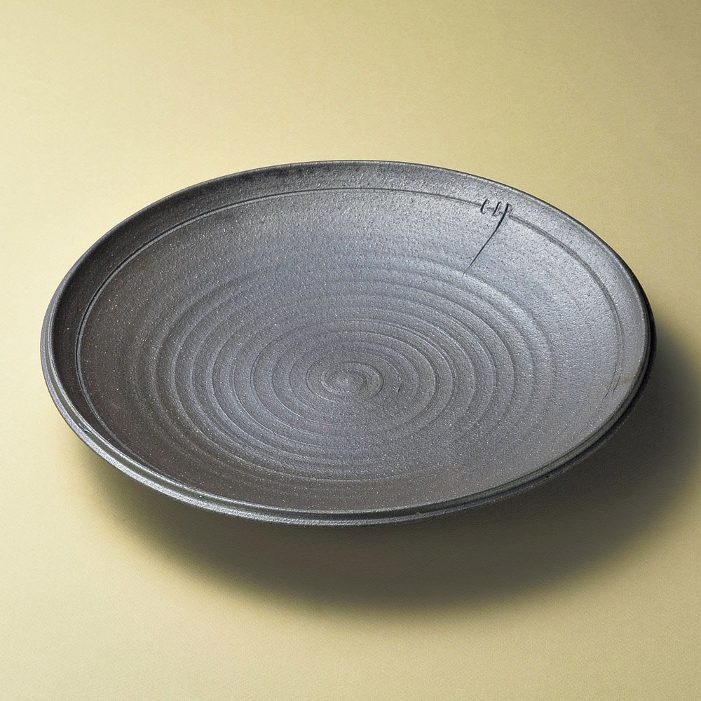 炭化ロクロ目13.0大皿（信楽焼） [39.5 x 6cm 2350g] 【盛皿】 料亭 旅館 和食器 飲食店 おしゃれ 食器 業務用