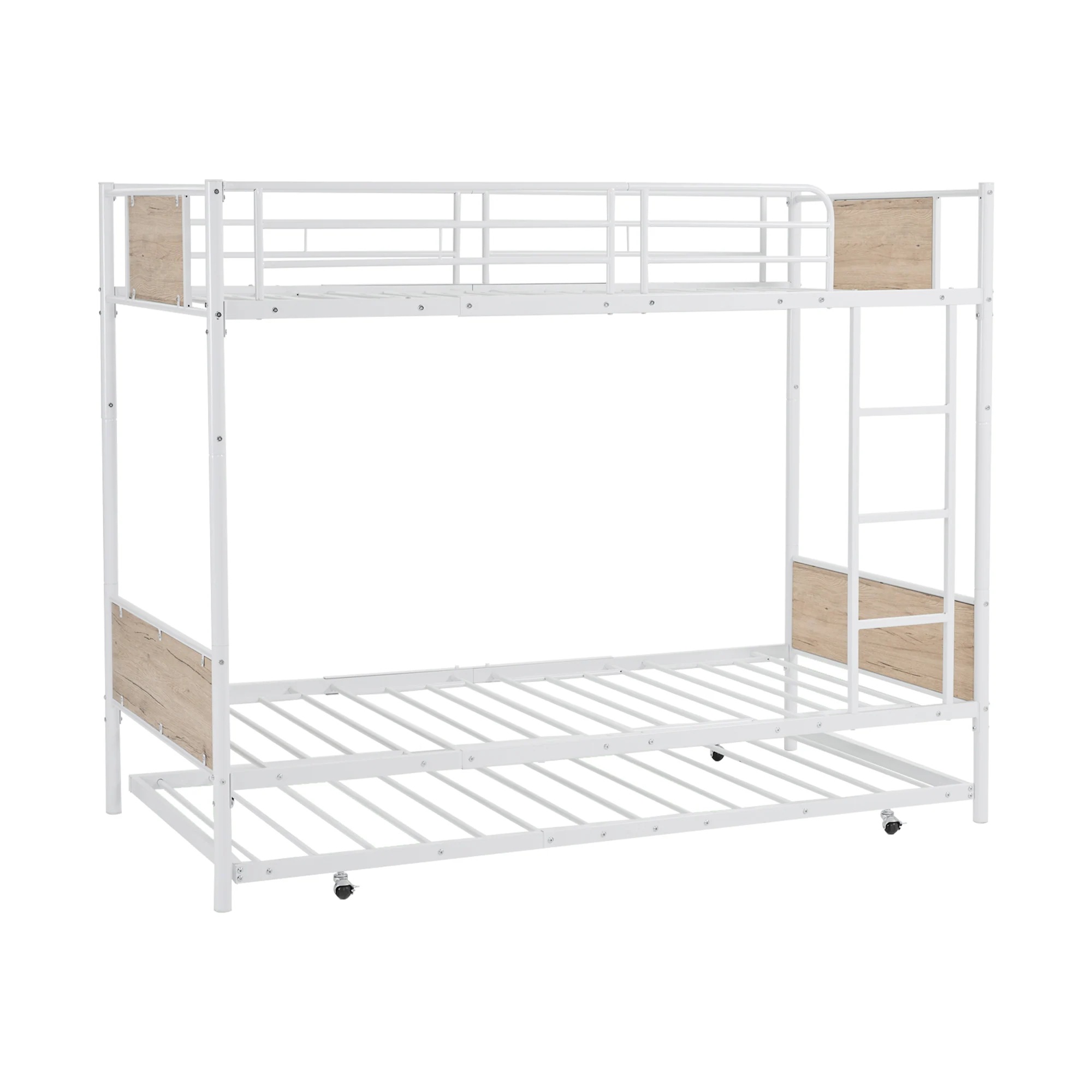 232【新品】【set】【二段ベッド 移動式引き出し付きベッドフレーム】 パイプベッド シングル 木 収納 北欧風 子供部屋 スチール 耐震 ベッド SDG