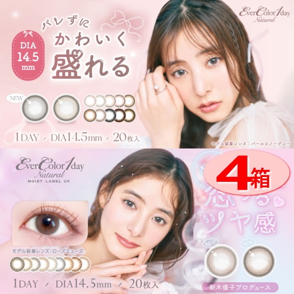 4箱セット エバーカラーワンデーナチュラル／モイストレーベル1箱20枚入　カラコン　1day