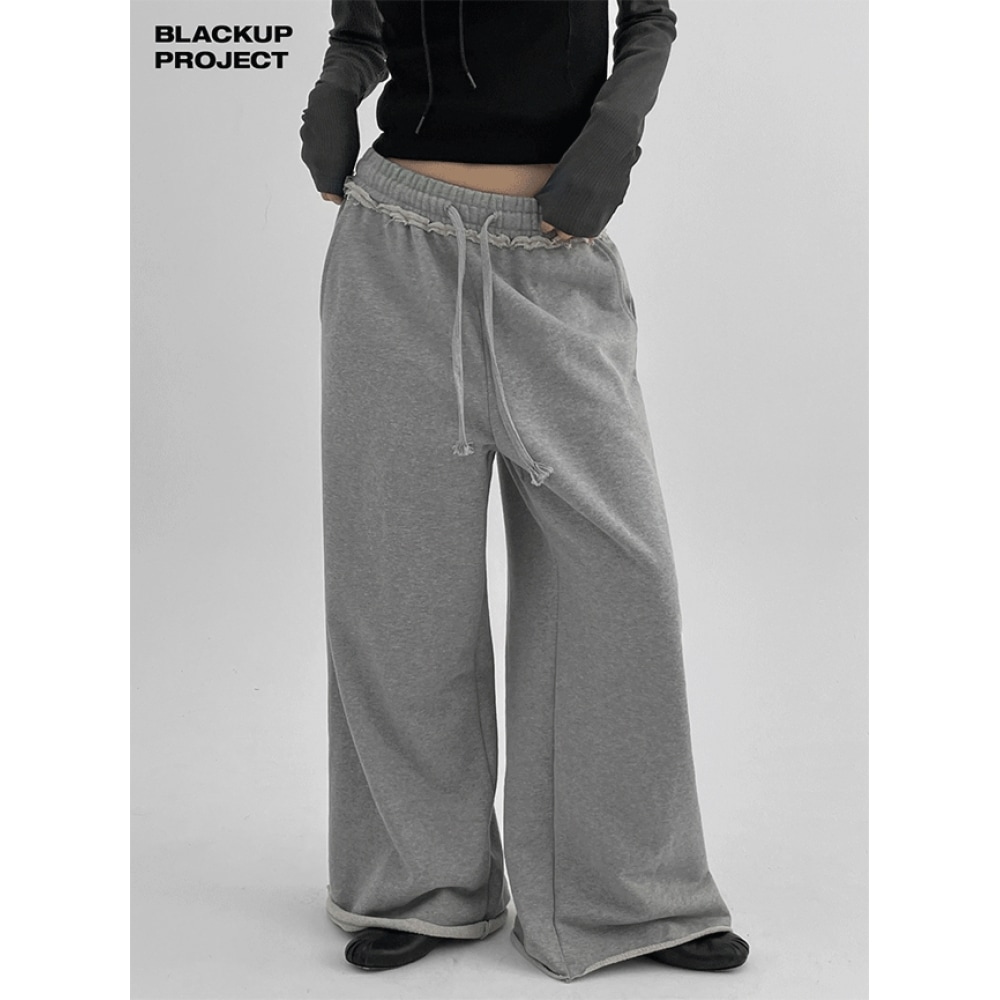 ブラックアップ [ニュースプリング] [製] ハイティーンカッティングオーバーフィットバンディングパンツ