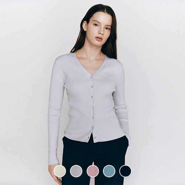 NEW 女性 リブ ゴールデン Vネック カーディガン 14GG 355516