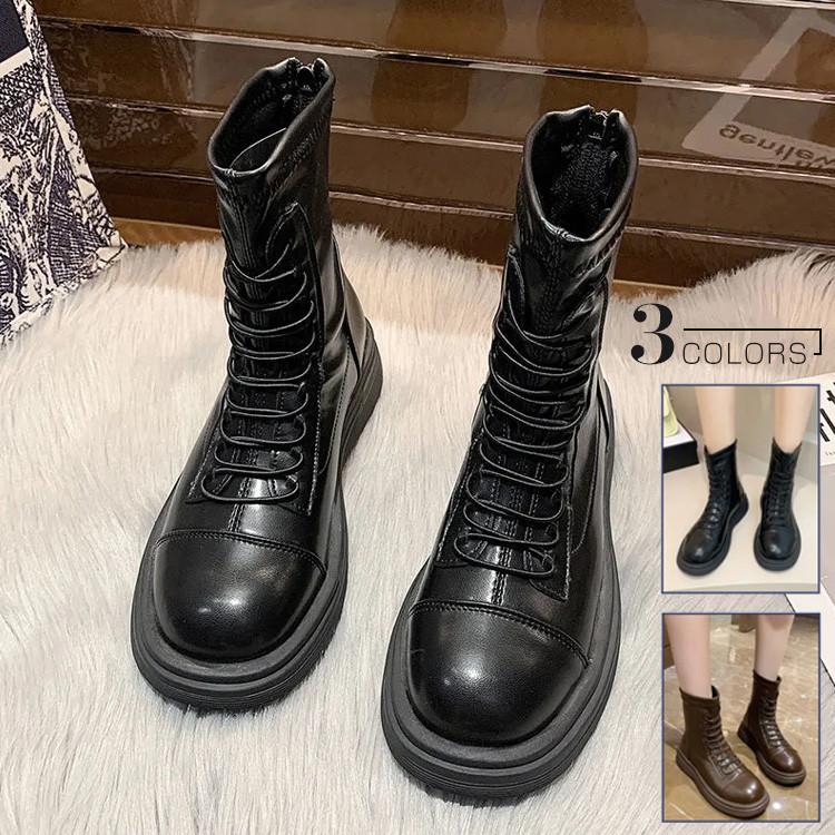 品質いいな新品 レディース ブーツ ミドル丈　ブーツ ワークブーツ 靴 レディースブーツ ミリタリーブーツ マウンテンブーツ イギリス風 レースアップ ローヒール