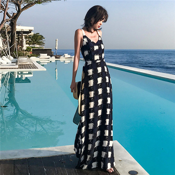背中開き チェック柄 ワンピース リゾートワンピ サスペンダードレス ハワイ リゾートワンピース 沖縄 夏ワンピ マキシワンピース 肩見せ 夏 レディース ビーチ 旅行 大人可愛い 母の日 プレゼント