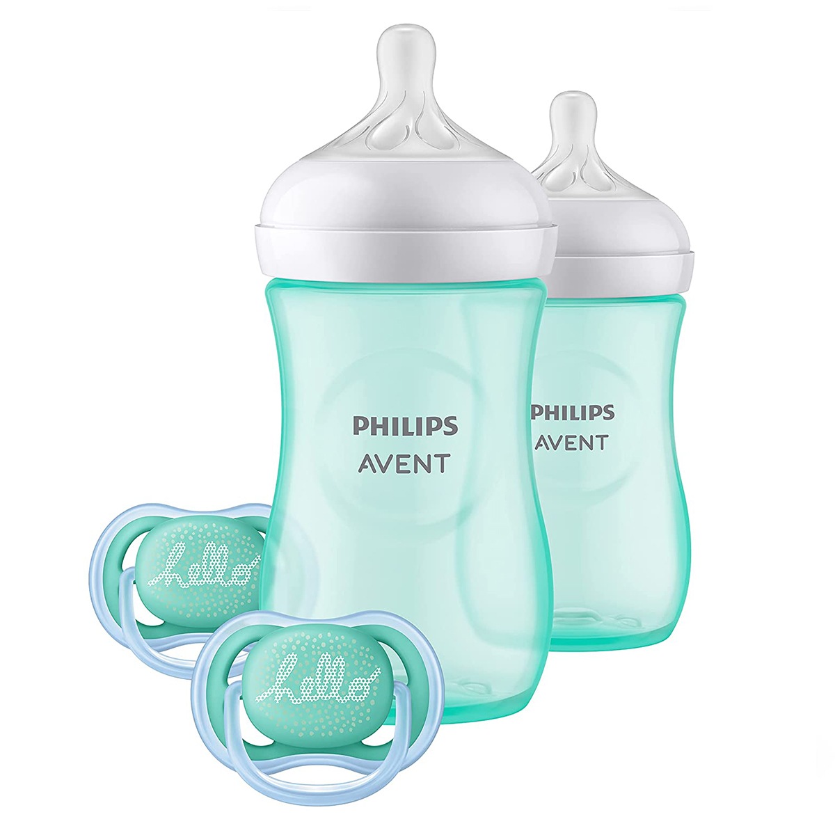 【エクスプレス便】Philips 哺乳びんセット ティール 9ozボトル2本セット(1カ月～) ＋ 6-18カ月用のおしゃぶり2個付き Philips AVENT