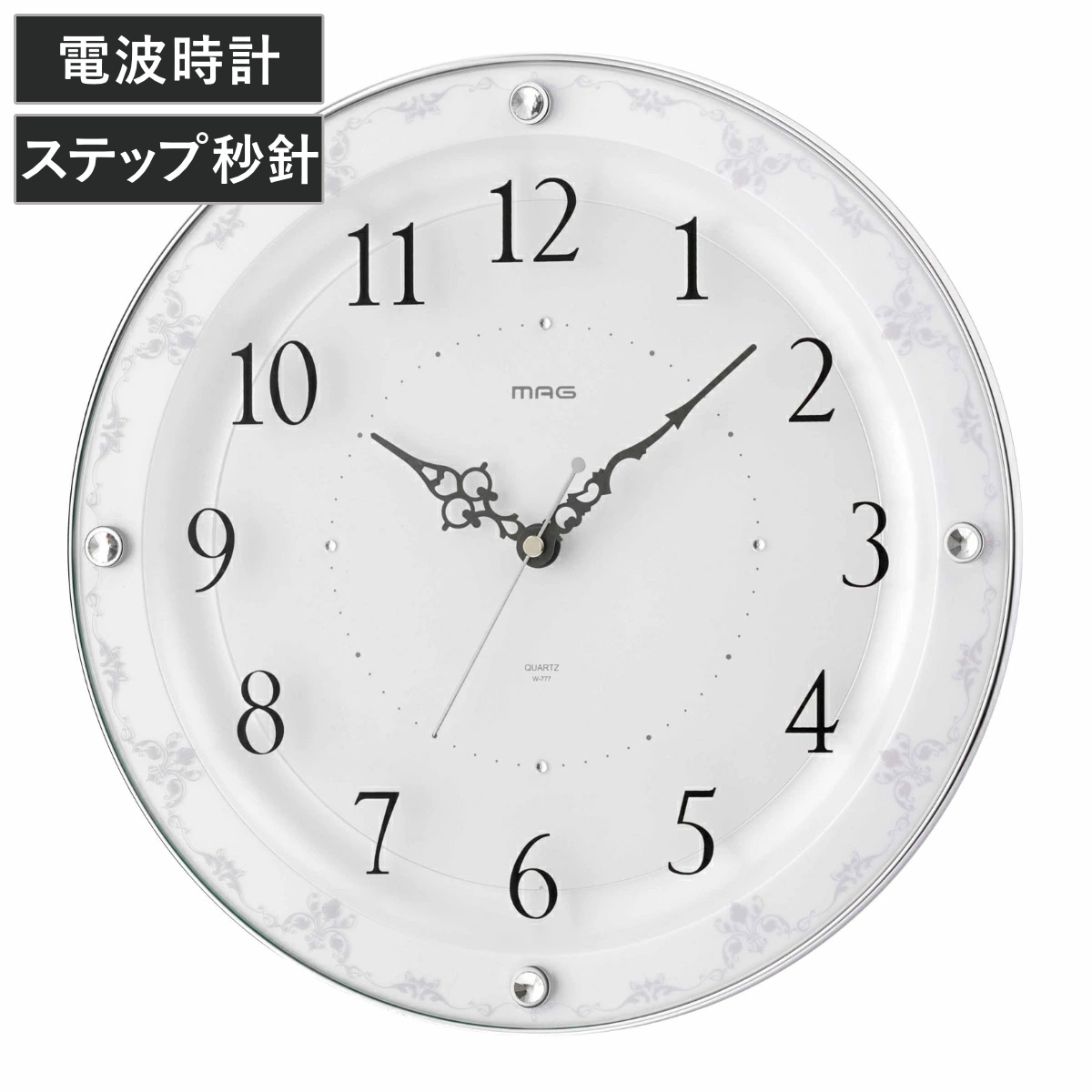 掛時計 電波掛時計 MAG アデル 時計 電波時計 壁掛け時計 掛け時計 壁掛け かけ時計 とけい クロック アナログ ウォールクロック リビング 寝室 花柄 エレガント ステップ秒針
