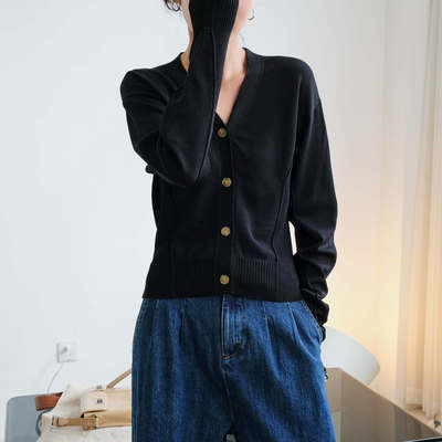 トップス カーディガン 袖あり 長袖 Vネック 襟なし スリム タイト デザイン ボタン 美ライン ドッキング 前開き リブニット 編み込み 伸縮性 ニット カラバリ かわいい 大人可愛い きれいめ