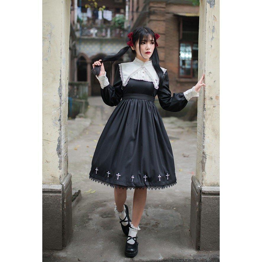 ワンピース ワンピース レディー ス 長袖衣装 洋服 襟元の取り外 しが可能 秋 レース スプライス 刺繍ロリータ ワンピース Lolit a ロリータ服