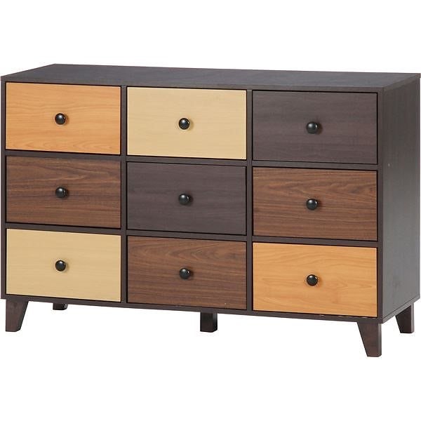 北欧風 ワイドチェスト/収納タンス ブラウン 引き出し9杯 幅120cm 天然木/脚部取っ手 ウッドグラデーション