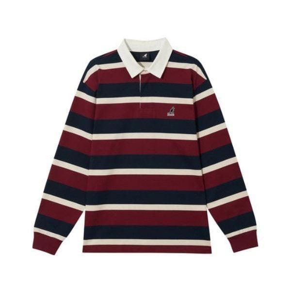 長袖Tシャツ CQK KRFC-LT35380BX ストライプ ポロ 長袖 Tシャツ 3538 バーガンディ