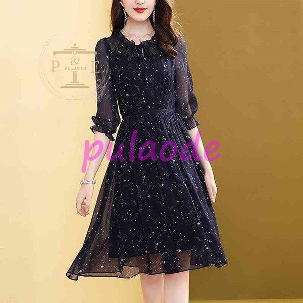 ワンピース レディース 40代 春夏 七分袖 きれいめ シフォンワンピース ドット柄 チュニック 大きいサイズ パーティードレス おしゃれ 韓国風 上品 着痩せ 新品