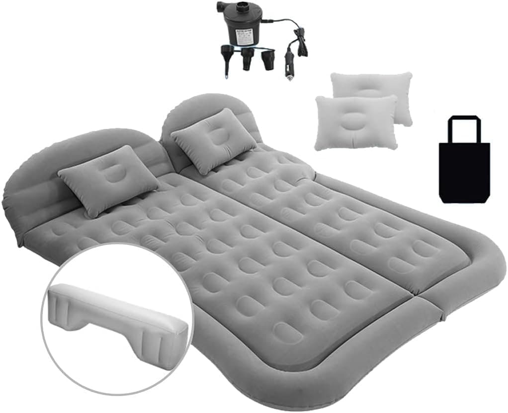 エアーマット車中泊マット 車載 エアーベッド独立サポートエアクッション 仮眠 キャンプ 旅行用 屋外用 後部座席 枕 電動ポンプ 収納袋 付属 速いインフレーション SUV MPV用 車載エアーベッド